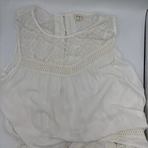POL Ivory Flowing Sheer Lace Top Tank Split Peekaboo Back Embroidered Large